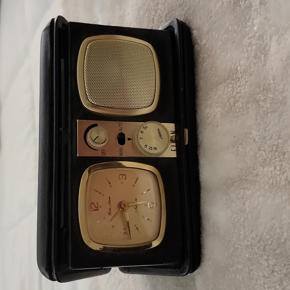 ELGIN VINTAGE  travel Clock / Radio / Alarm Genuine Leather black case - Picture 12 of 16